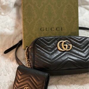 Gucci Black Quilted Crossbody Bag with Gold Accents